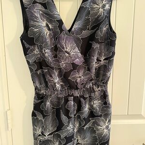 Loft Floral Black and White Sleeveless Romper